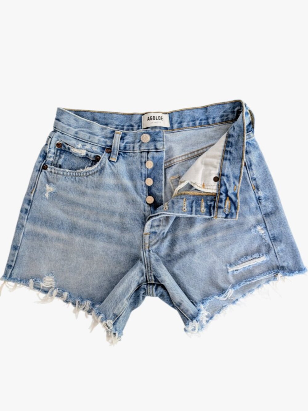 AGOLDE Parker Long Loose Fit Cutoff Denim Shorts - Swapmeet, Size 26 - Picture 3 of 9